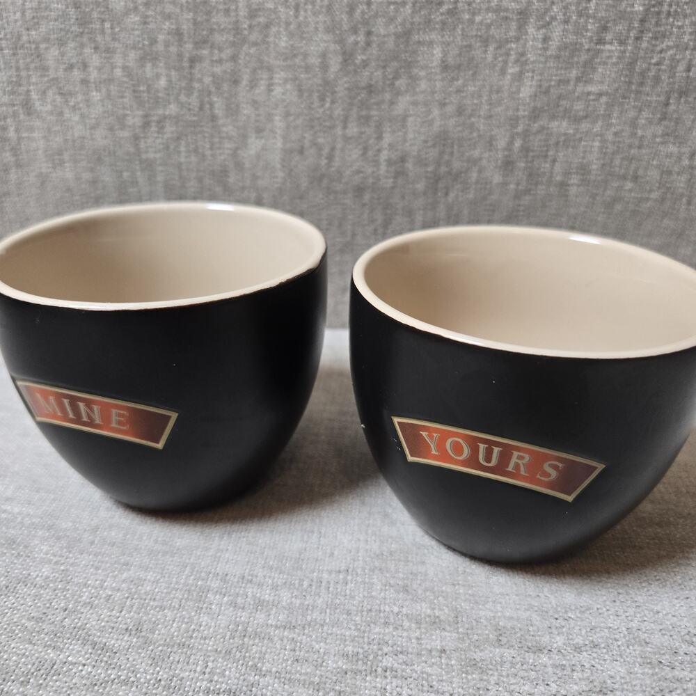 Set of 2 Bailey's Irish Cream Yours and Mine Black Cups, Mugs, Bowls 8 0z